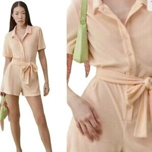 Reformation Rimini Romper in Apricot Terry Cloth
